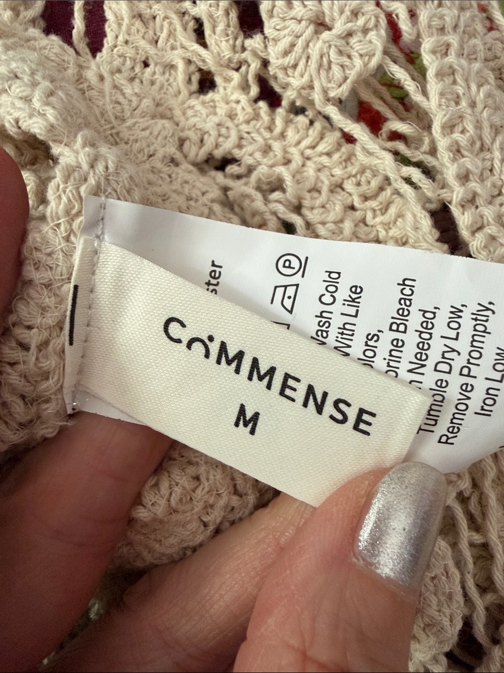 Commense Cream Crochet Cropped Long Sleeve Tulip Cuff Boho Hippie Blouse Top - Picture 4 of 5